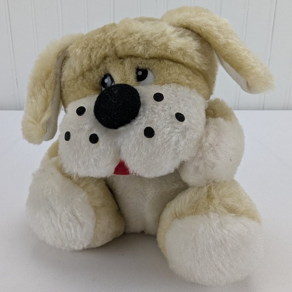Vintage Nanco Beige Puppy Dog Plush 6" Stuffed Animal Black Freckles Nose